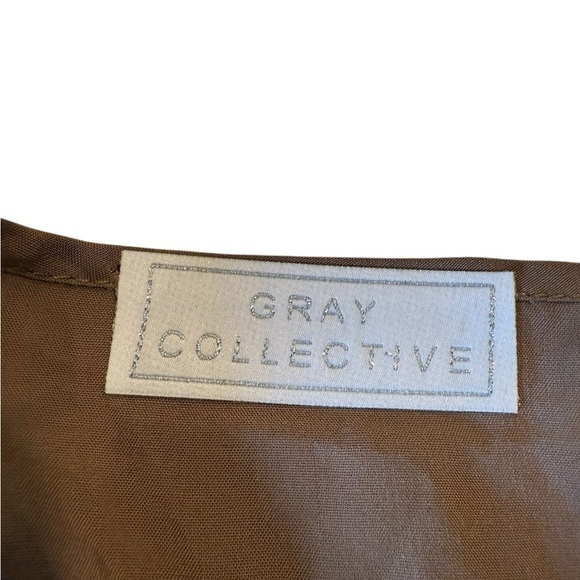 Tan Embroidered Lace Up Ruffle Bottom Boxy Batwing Top Cover Up Size S Boutique - Picture 13 of 15